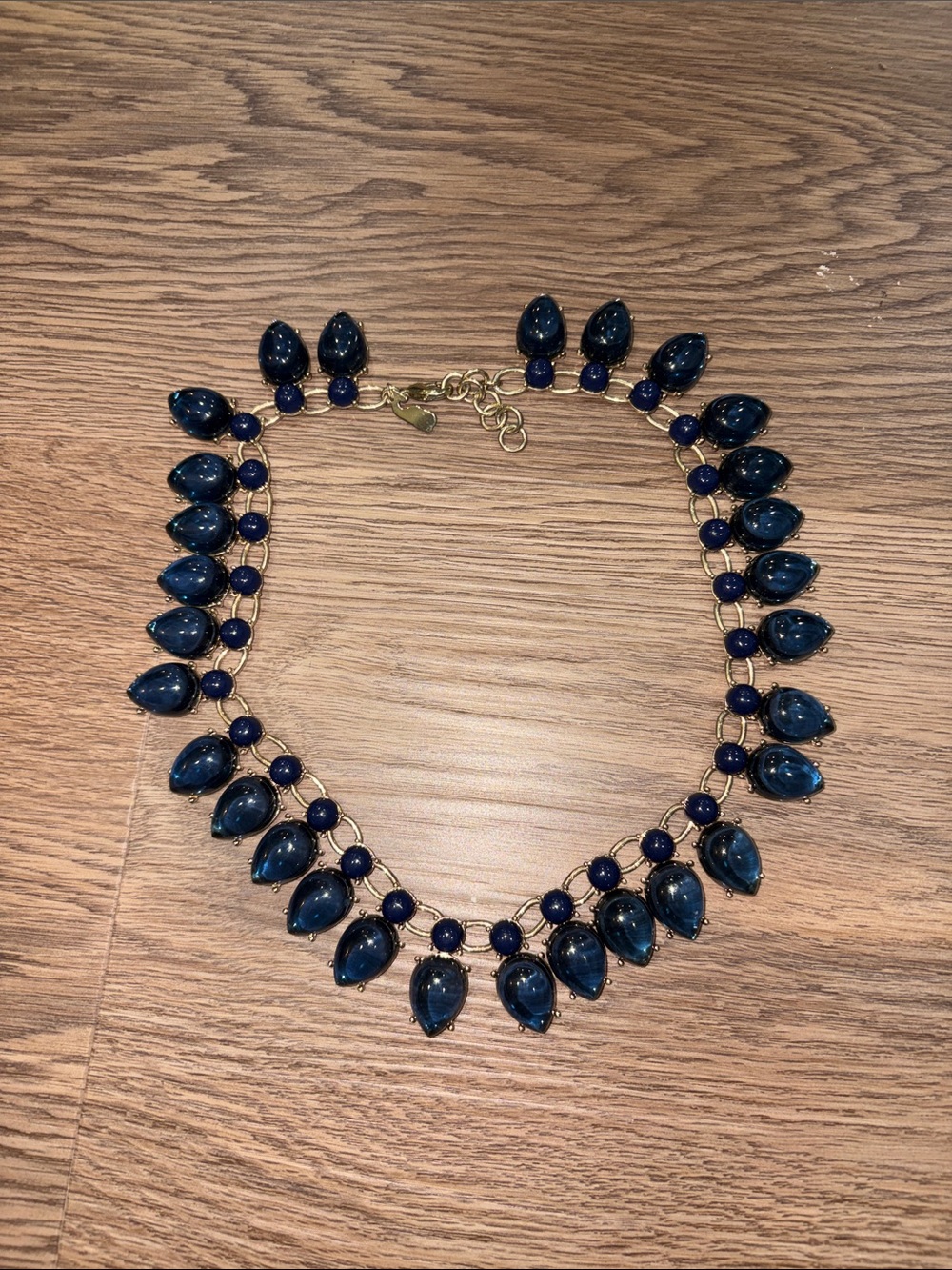 20-Gold-Tone Necklace with Deep Navy Teardrop Beads